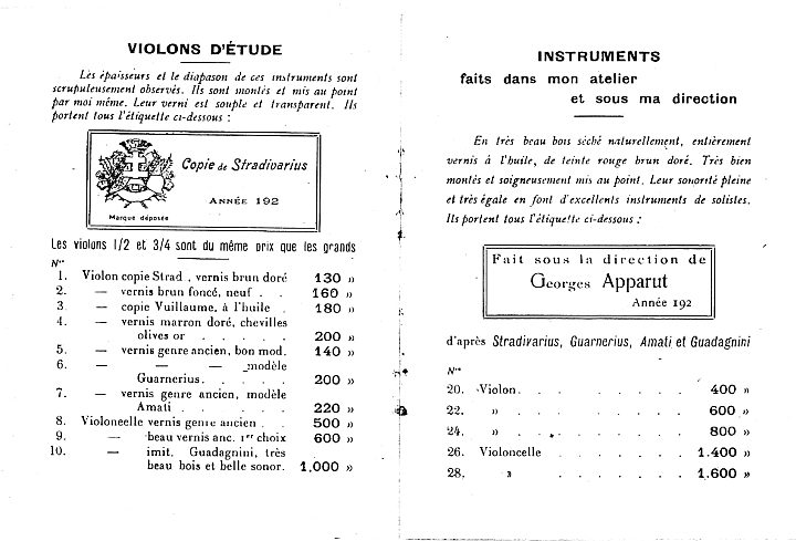 Catalogue Georges Apparut de 1925.