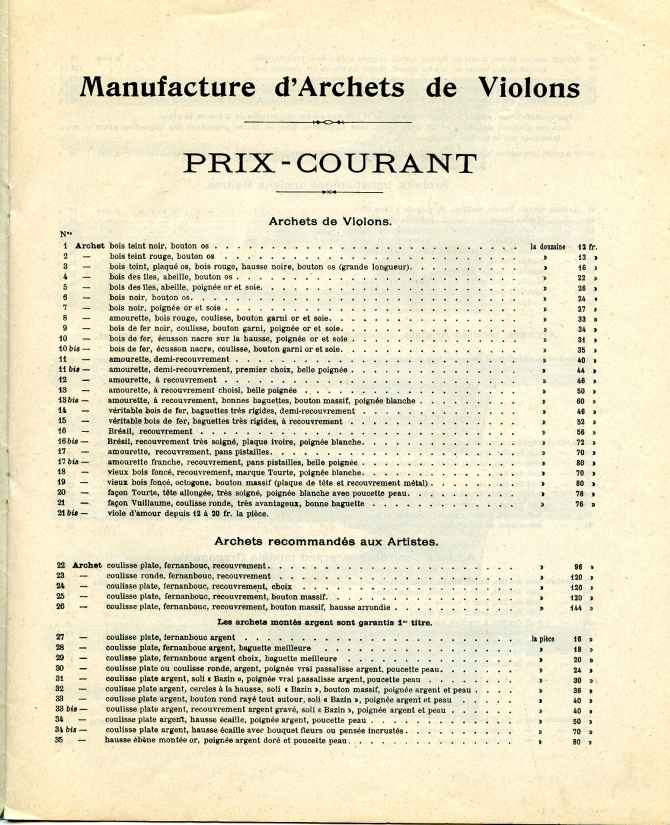 Catalogue Charles Bazin de 1901 environ.