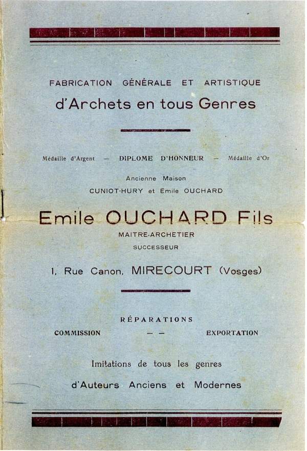 Catalogue 1937 d'Emile Ouchard, archetier  Mirecourt.