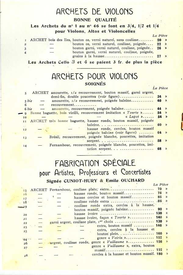 Catalogue 1937 d'Emile Ouchard, archetier  Mirecourt.