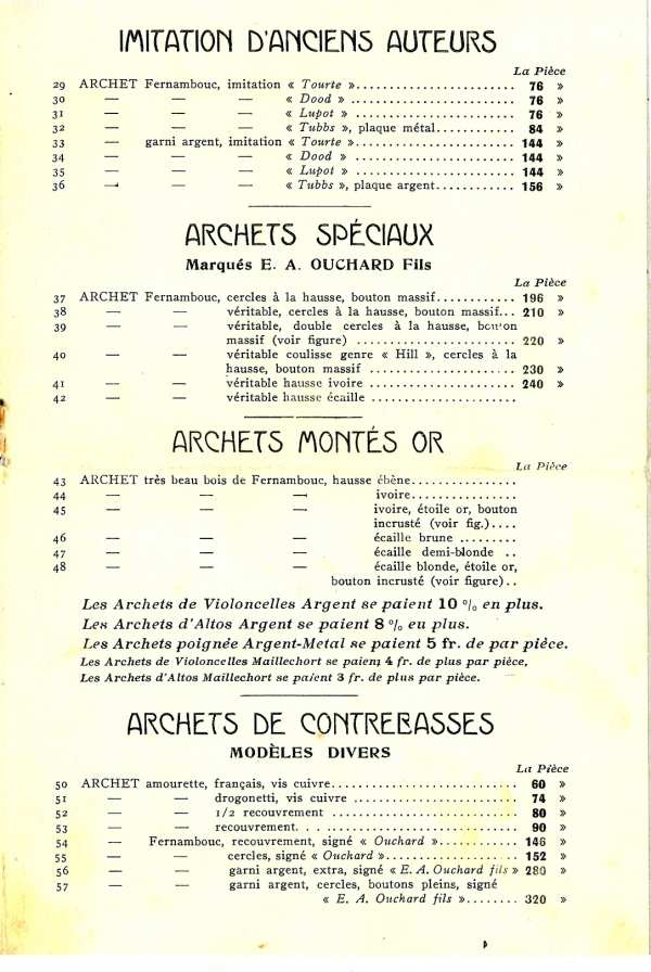 Catalogue 1937 d'Emile Ouchard, archetier à Mirecourt.