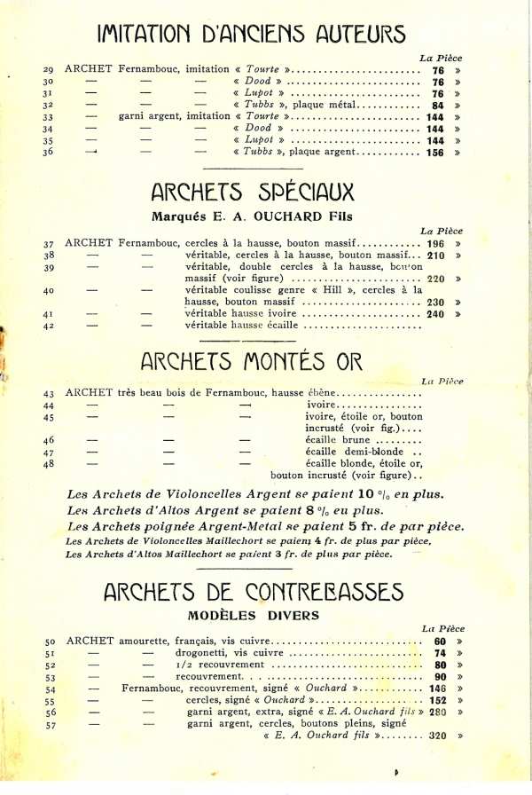 Catalogue 1937 d'Emile Ouchard, archetier  Mirecourt.