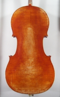 Violoncelle fait par Léon Mougenot à Mirecourt en 1909. Fond.