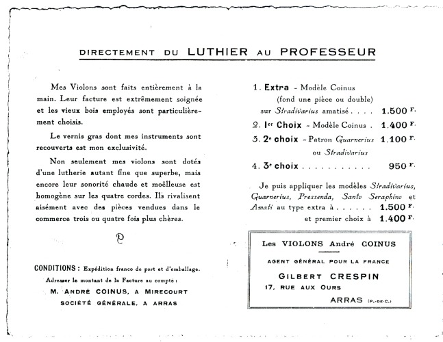 Catalogue Andr Coinus 1927.