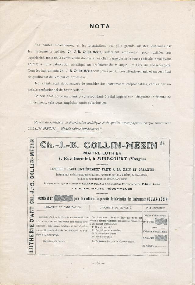 Catalogue Collin-Mzin de 1912.