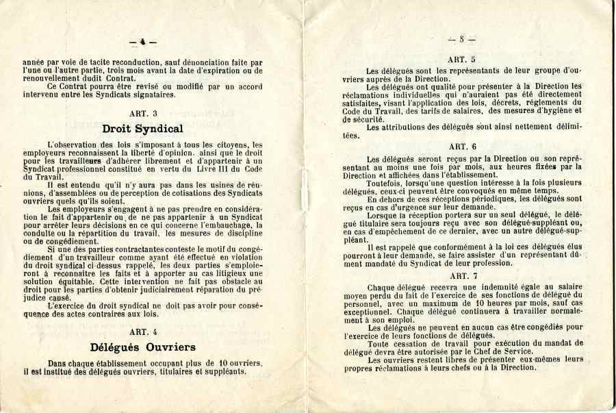 Convention collective du travail adopte par le syndicat des luthiers de Mirecourt en 1936.