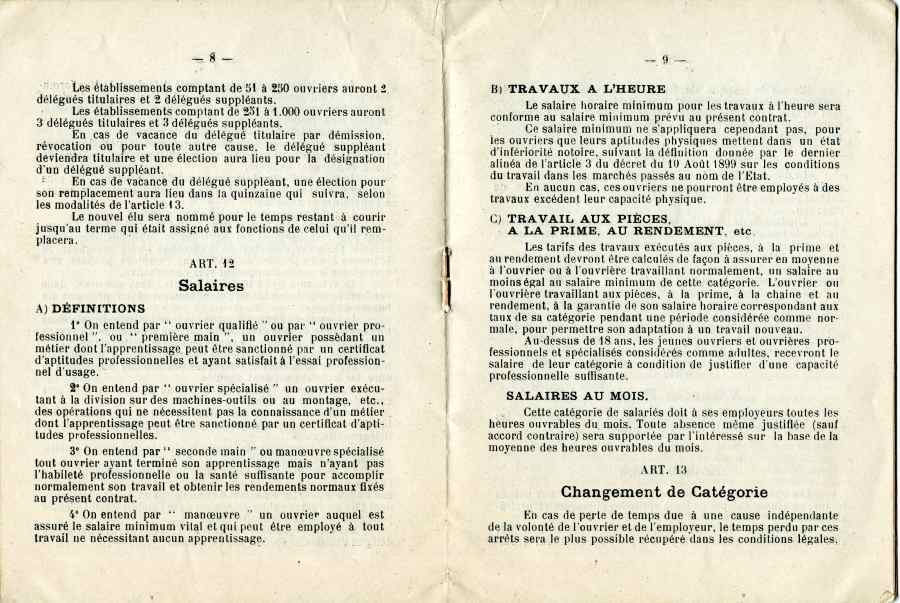 Convention collective du travail adopte par le syndicat des luthiers de Mirecourt en 1936.