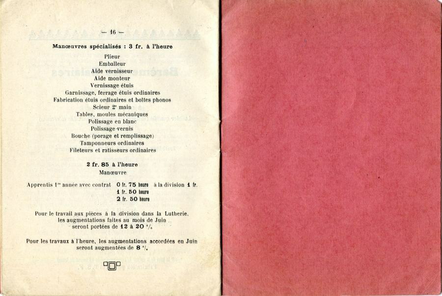 Convention collective du travail adopte par le syndicat des luthiers de Mirecourt en 1936.