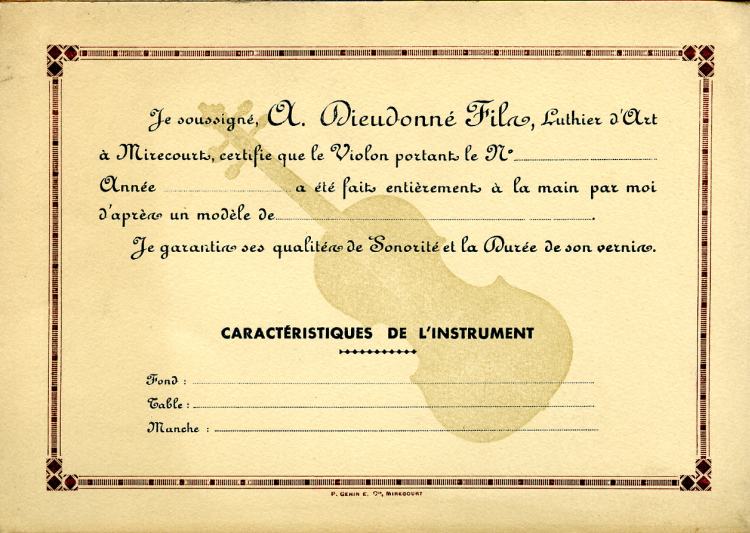 Certificat d'Amde Dieudonn.