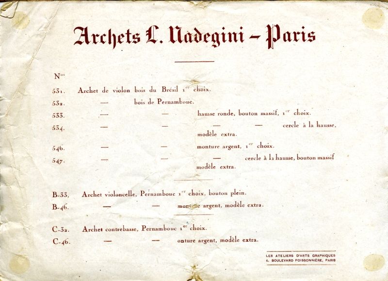 Catalogue publi par le comptoir muiscal de France prsentant les luthiers Nadgini et Dieudonn.