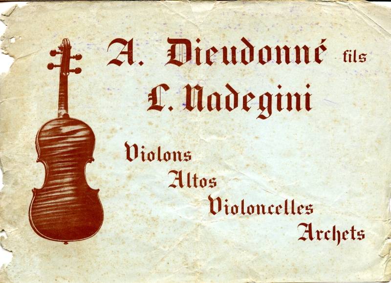 Catalogue publi par le comptoir muiscal de France prsentant les luthiers Nadgini et Dieudonn.