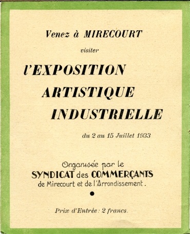 Fascicule d'exposition de lutherie et dentelle  Mirecourt en 1933.