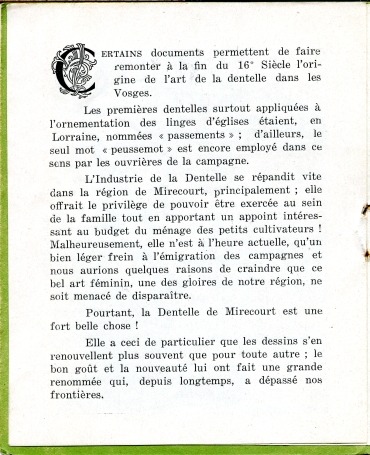 Fascicule d'exposition de lutherie et dentelle  Mirecourt en 1933.