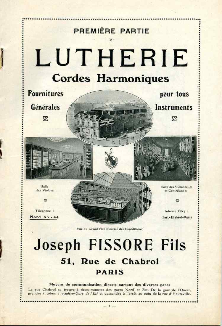 Catalogue Joseph Fissore de 1913.