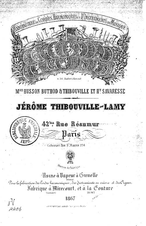 Catalogue 1867 de la maison de lutherie Jrme Thibouville-Lamy  Mirecourt.