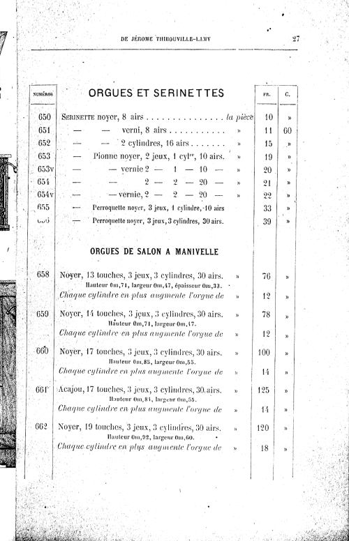 Catalogue 1867 de la maison de lutherie Jrme Thibouville-Lamy  Mirecourt.