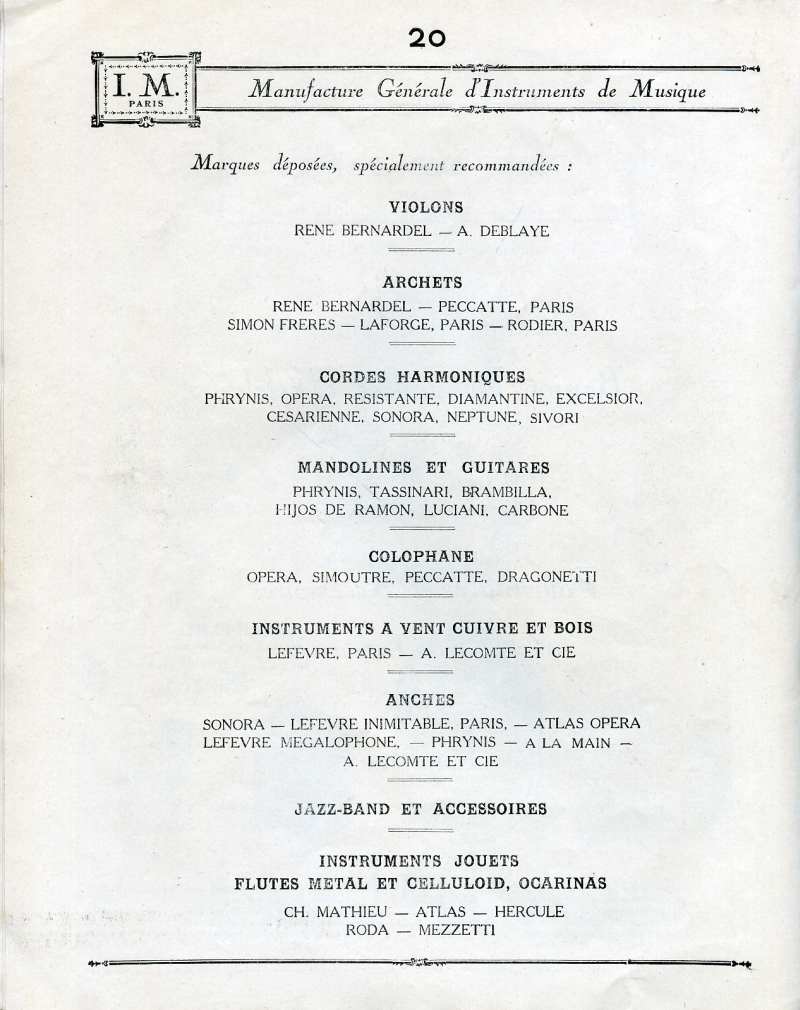 Catalogue I. M. Paris, Manufacture Gnrale d'Instruments de Musique.