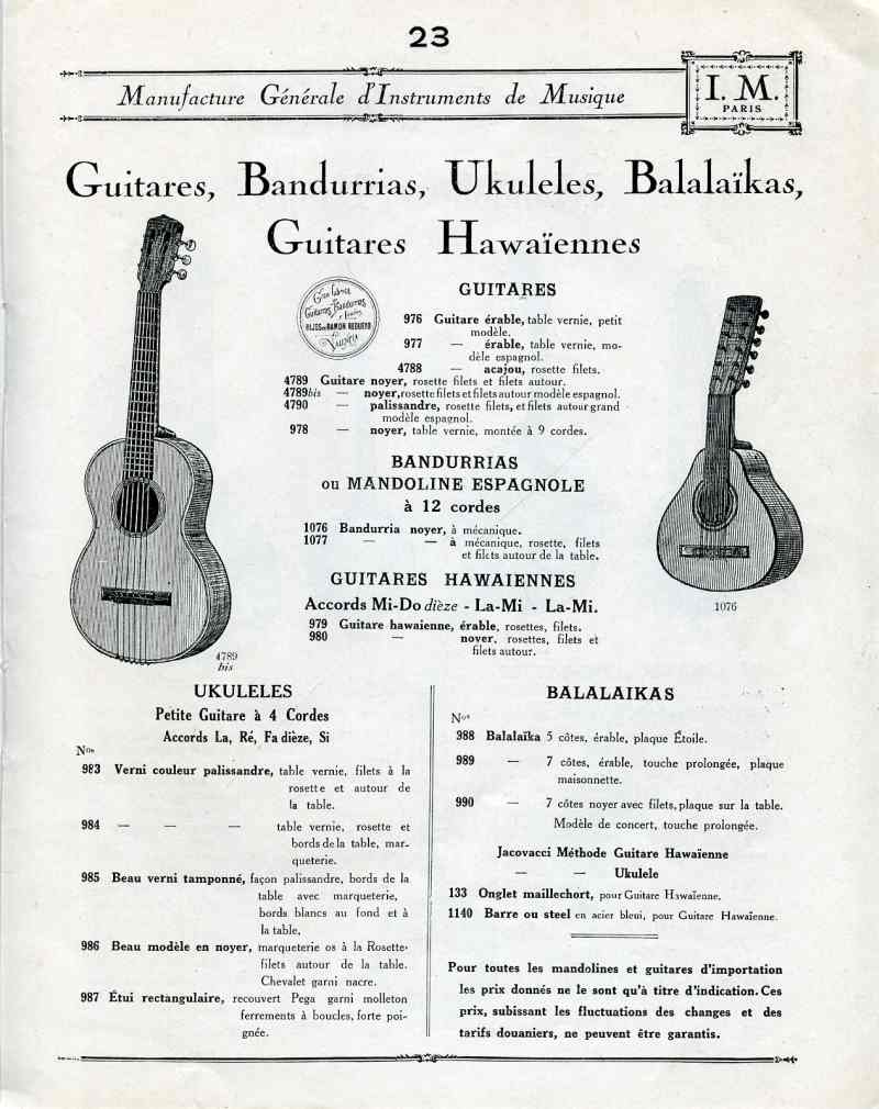 Catalogue I. M. Paris, Manufacture Gnrale d'Instruments de Musique.