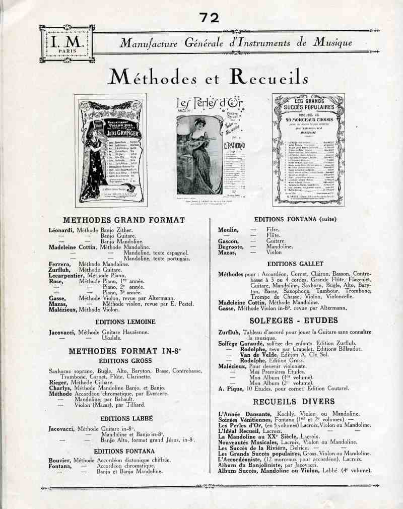 Catalogue I. M. Paris, Manufacture Gnrale d'Instruments de Musique.