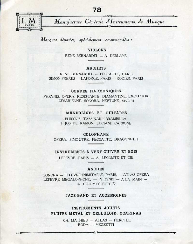 Catalogue I. M. Paris, Manufacture Gnrale d'Instruments de Musique.