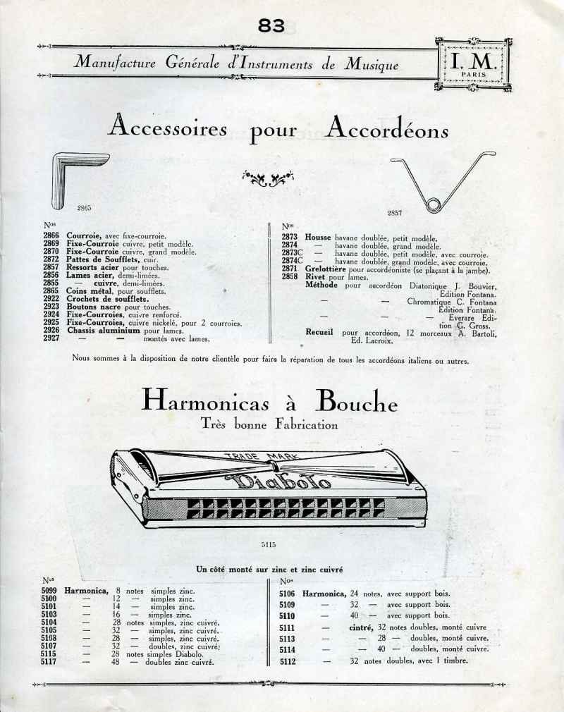 Catalogue I. M. Paris, Manufacture Gnrale d'Instruments de Musique.