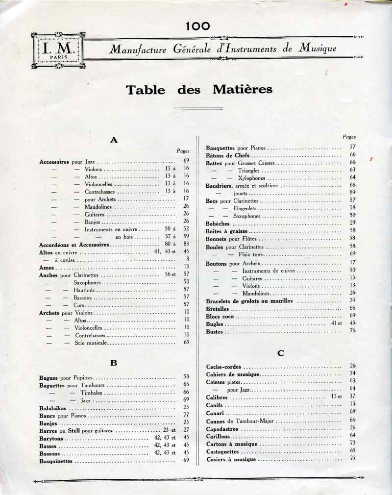 Catalogue I. M. Paris, Manufacture Gnrale d'Instruments de Musique.