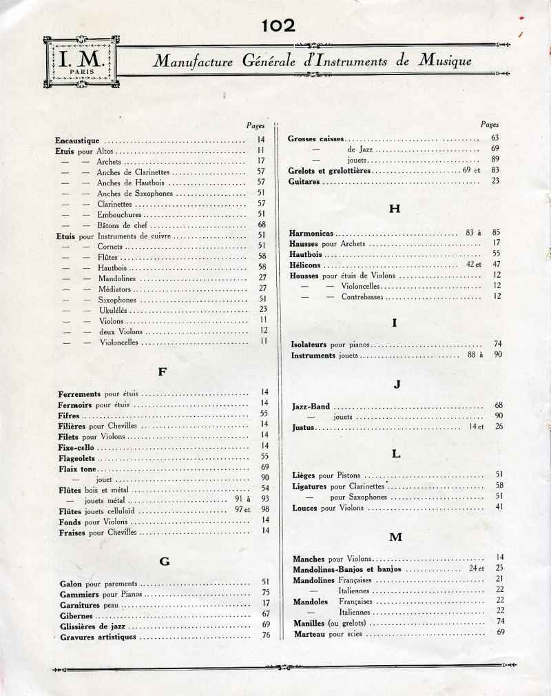 Catalogue I. M. Paris, Manufacture Gnrale d'Instruments de Musique.