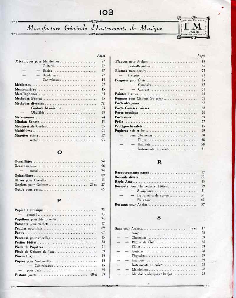 Catalogue I. M. Paris, Manufacture Gnrale d'Instruments de Musique.