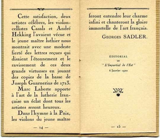 L'clat de la lutherie franaise. Laberte 1920.