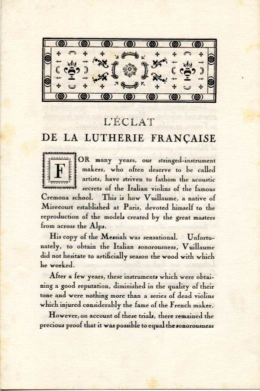 L'éclat de la lutherie française. Laberte 1920. version anglais
