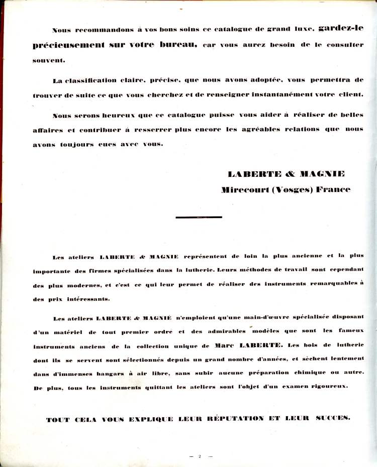 Catalogue de lutherie Laberte et Magni 1931.