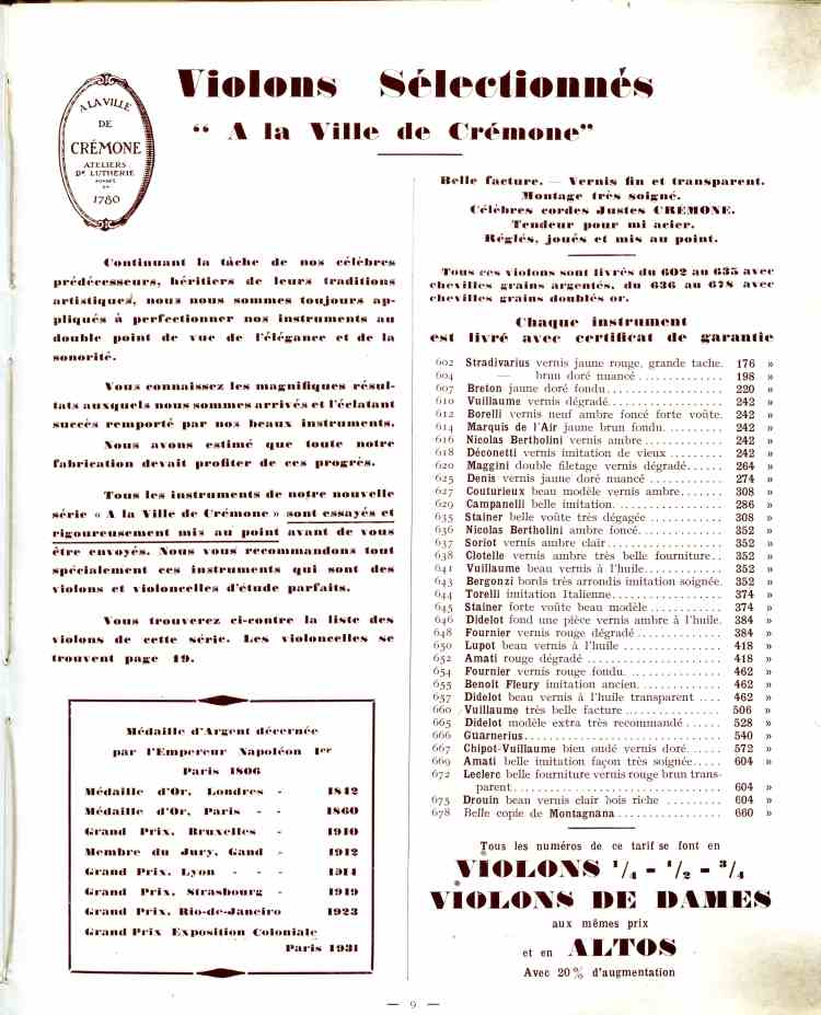 Catalogue de lutherie Laberte et Magni 1931.