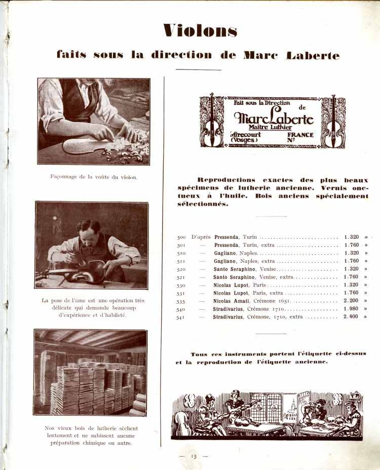 Catalogue de lutherie Laberte et Magni 1931.