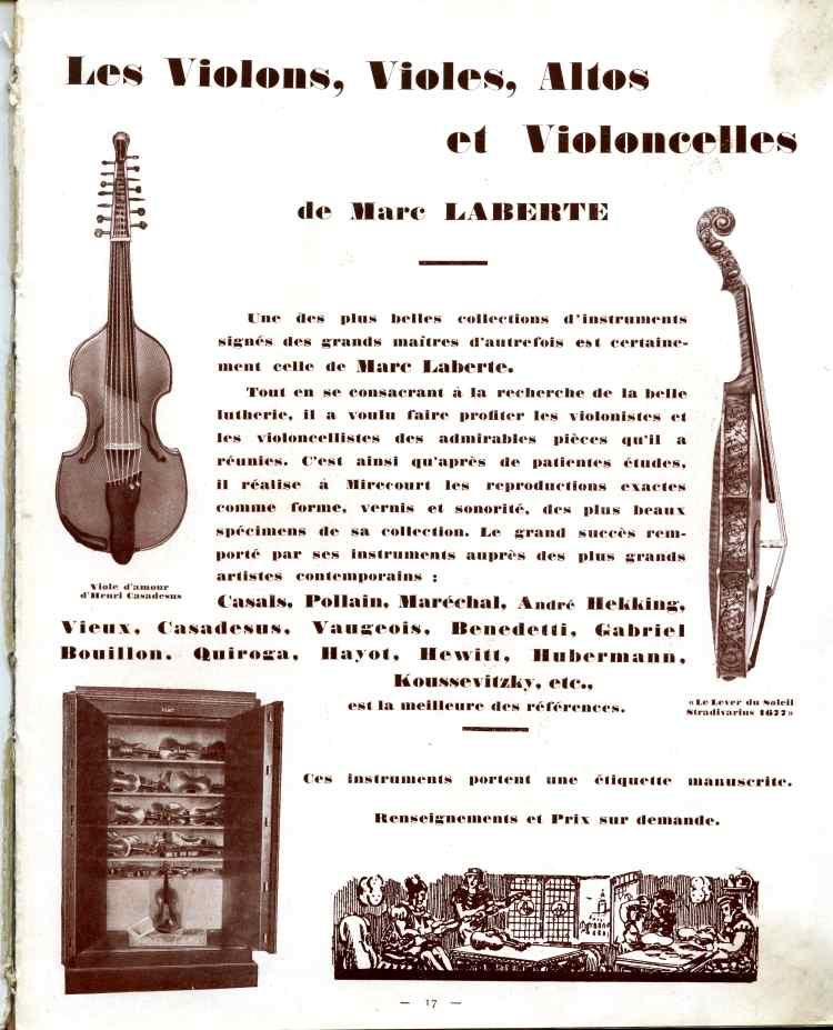 Catalogue de lutherie Laberte et Magni 1931.