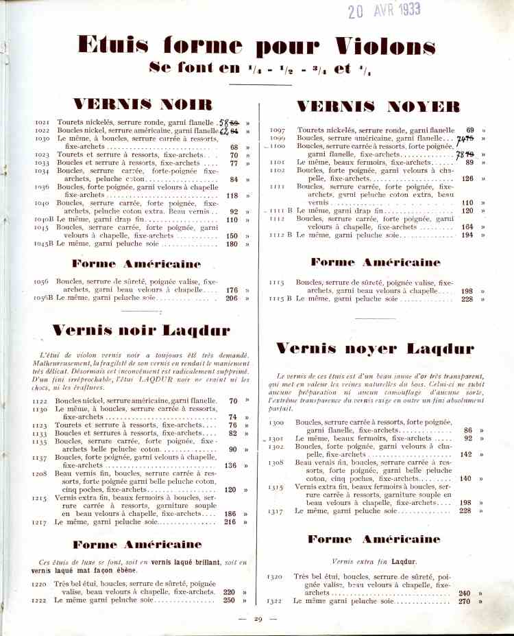 Catalogue de lutherie Laberte et Magni 1931.