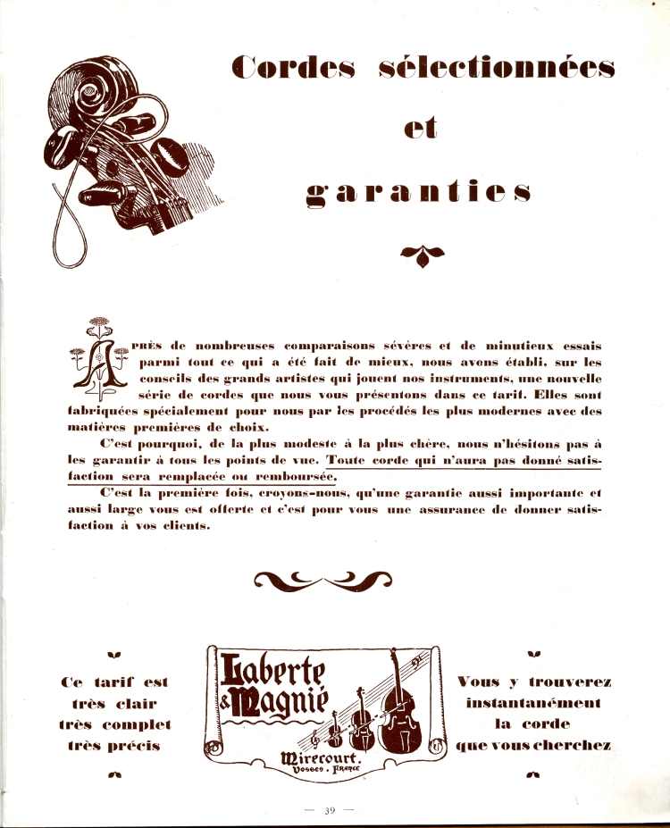 Catalogue de lutherie Laberte et Magni 1931.