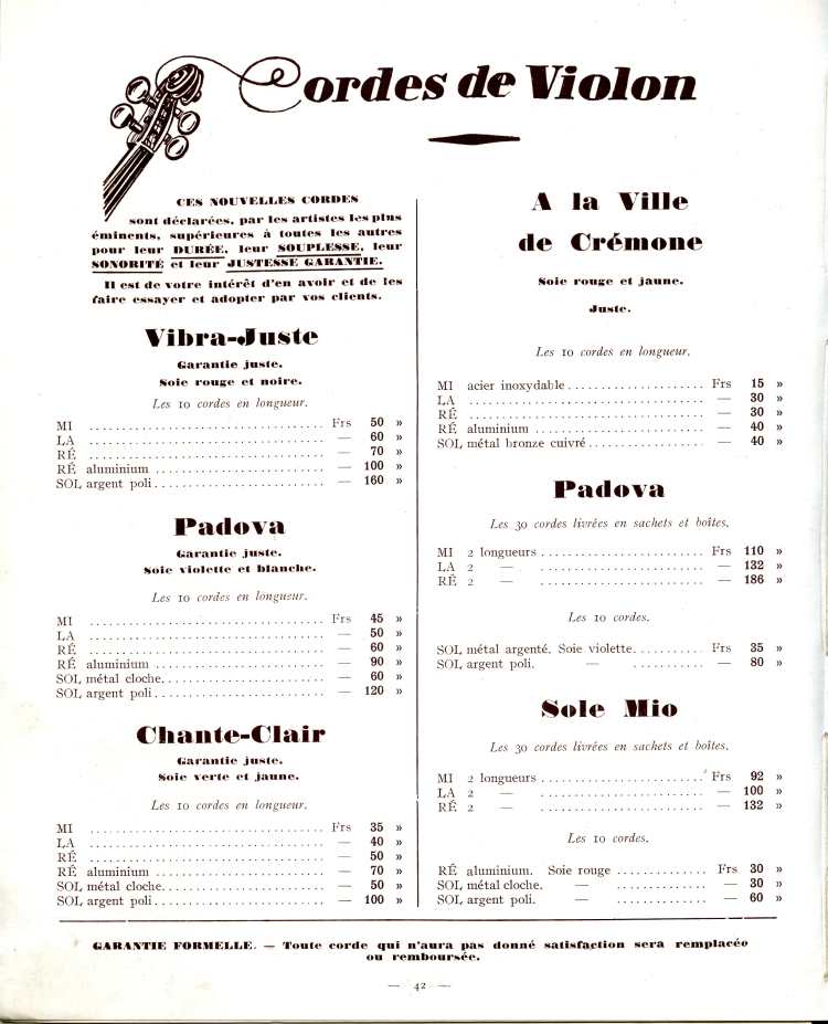 Catalogue de lutherie Laberte et Magni 1931.