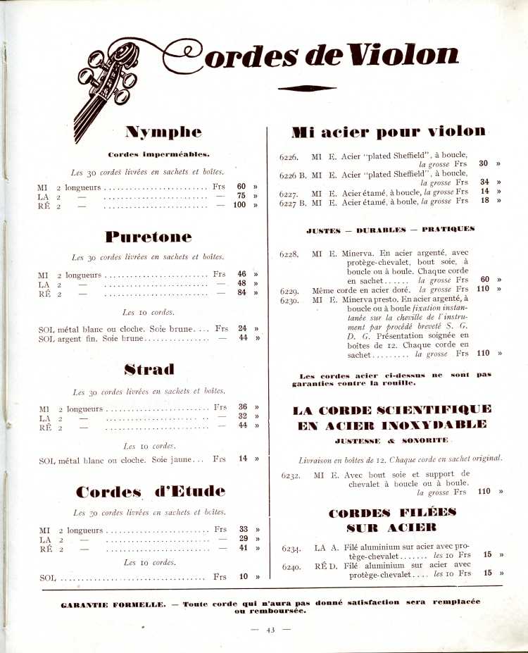 Catalogue de lutherie Laberte et Magni 1931.