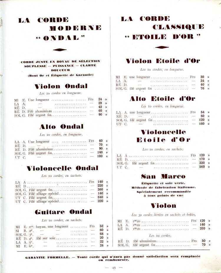 Catalogue de lutherie Laberte et Magni 1931.