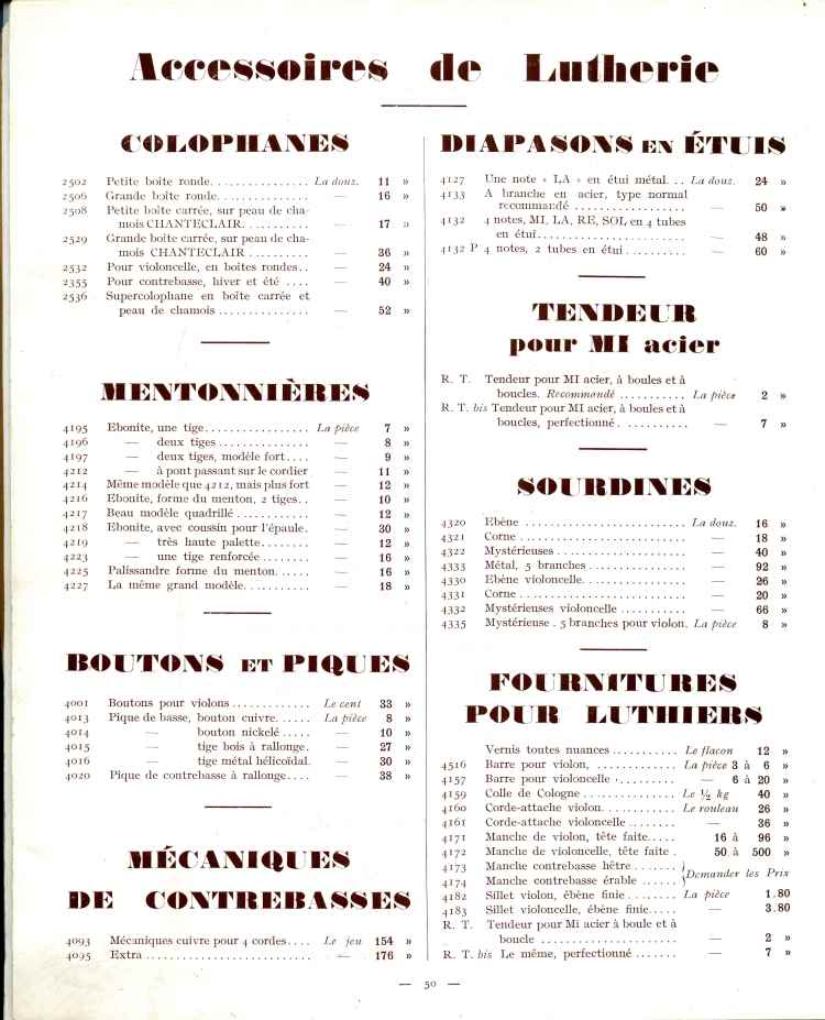 Catalogue de lutherie Laberte et Magni 1931.