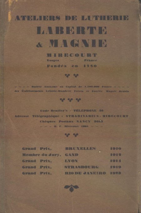 Laberte et Magni, catalogue de 1927.