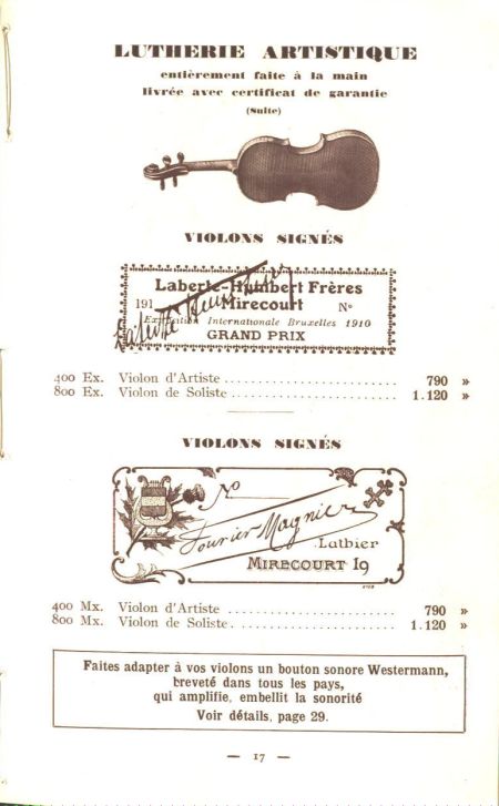 Laberte et Magni, catalogue de 1927.