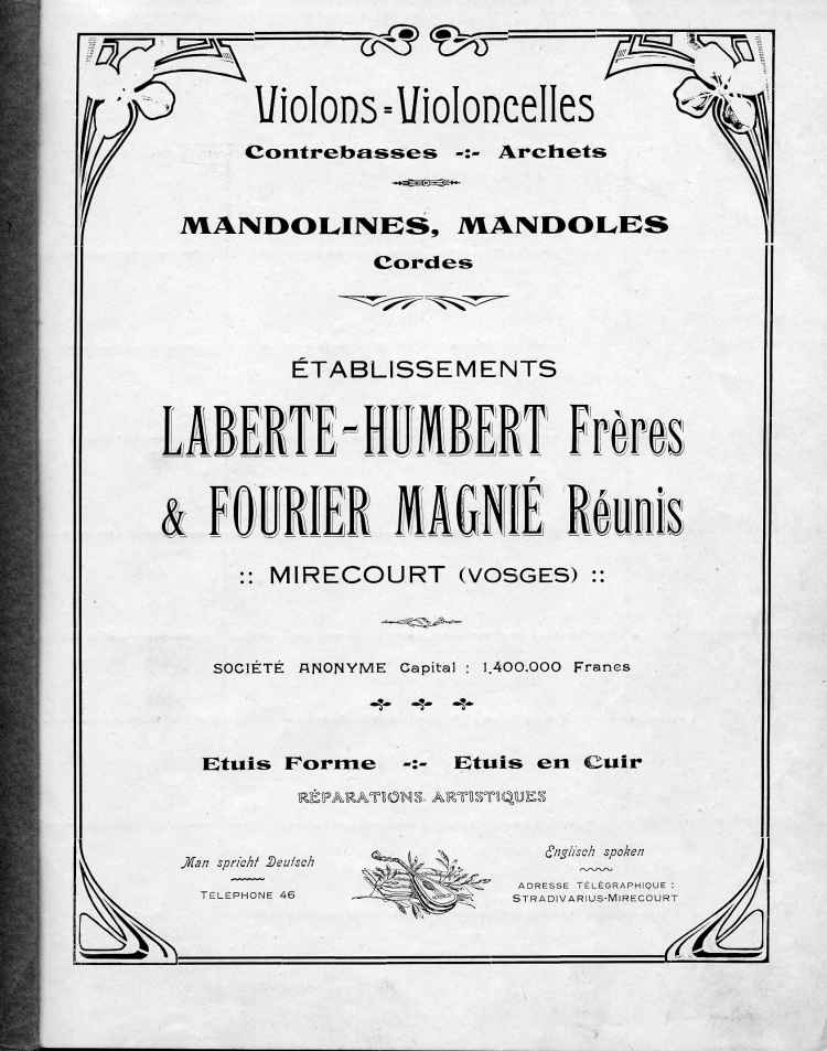 Catalogue de le maison de lutherie Laberte et Magni, 1915.