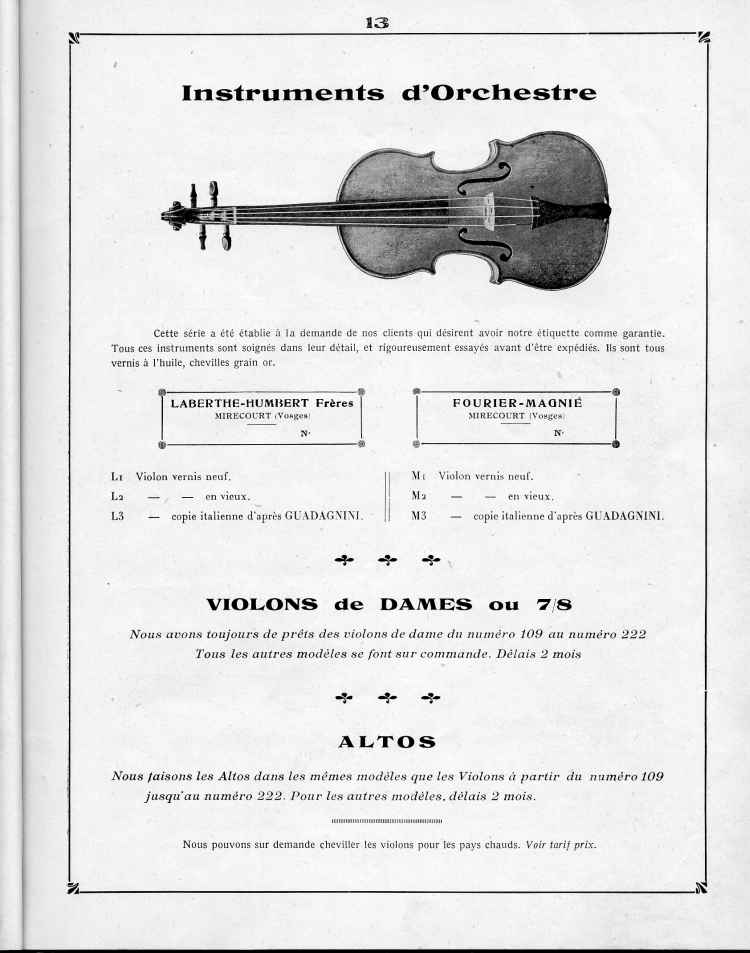 Catalogue de le maison de lutherie Laberte et Magni, 1915.