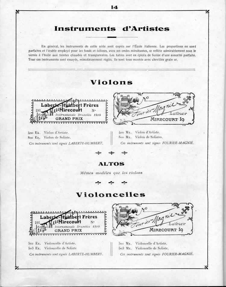 Catalogue de le maison de lutherie Laberte et Magnié, 1915.