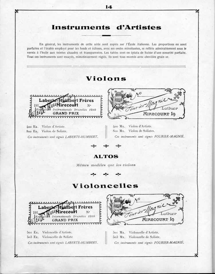 Catalogue de le maison de lutherie Laberte et Magni, 1915.