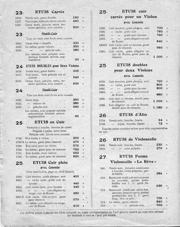 Catalogue de le maison de lutherie Laberte et Magni, tarif de1925.