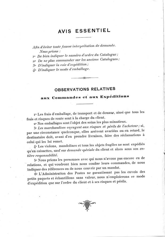 Catalogue de lutherie. Laberte  Mirecourt. 1905.