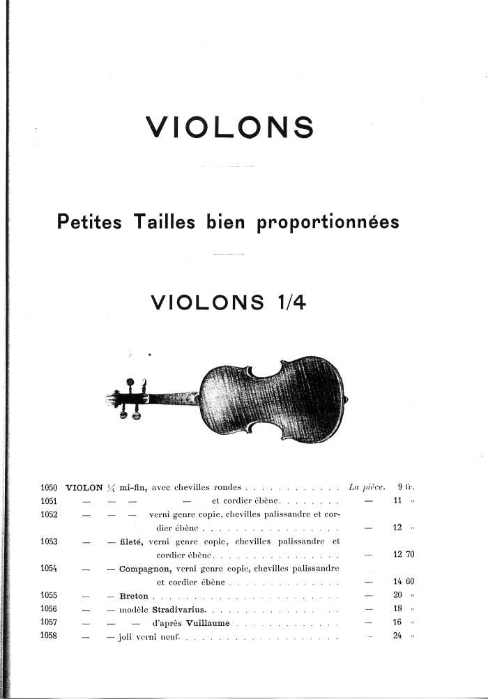 Catalogue de lutherie. Laberte  Mirecourt. 1905.