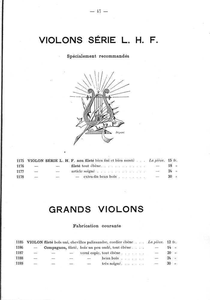 Catalogue de lutherie. Laberte  Mirecourt. 1905.